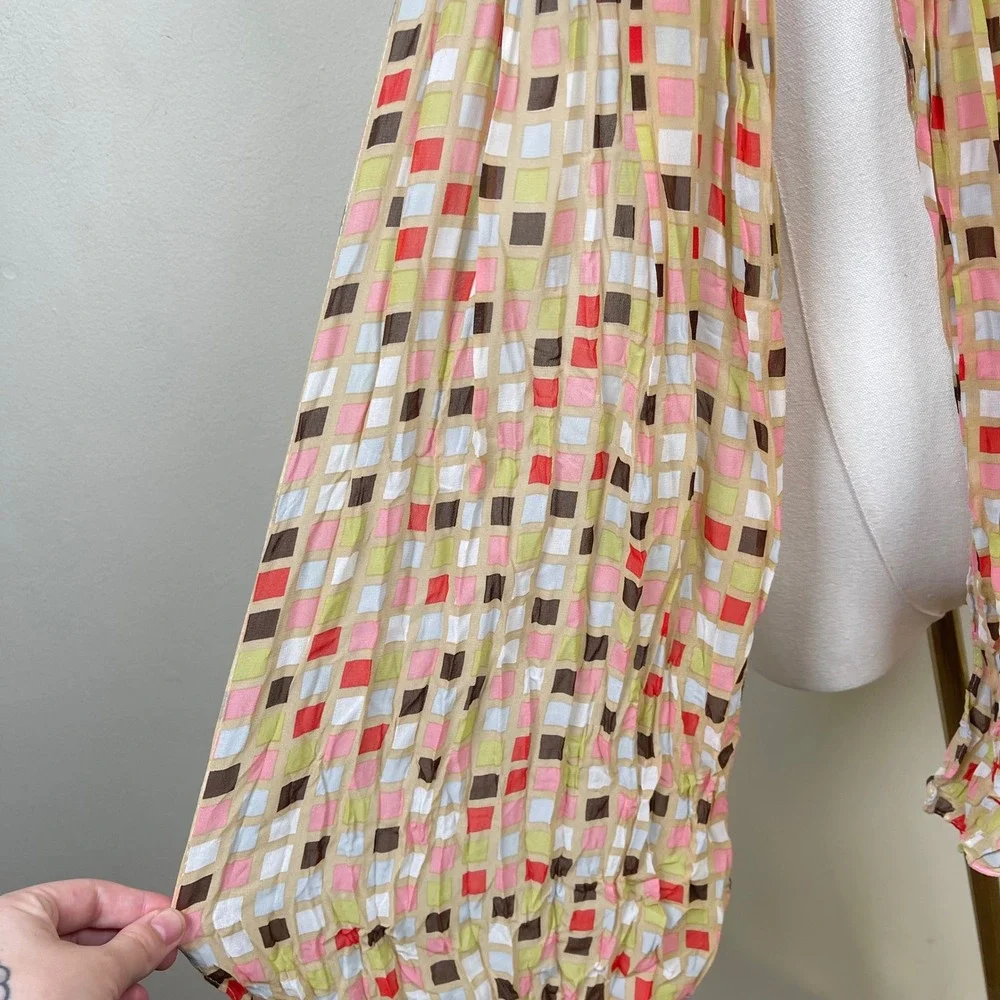 Vintage Geometric Checkered Scarf Women Multicolor Pastel Plaid Y2K Boho Chic